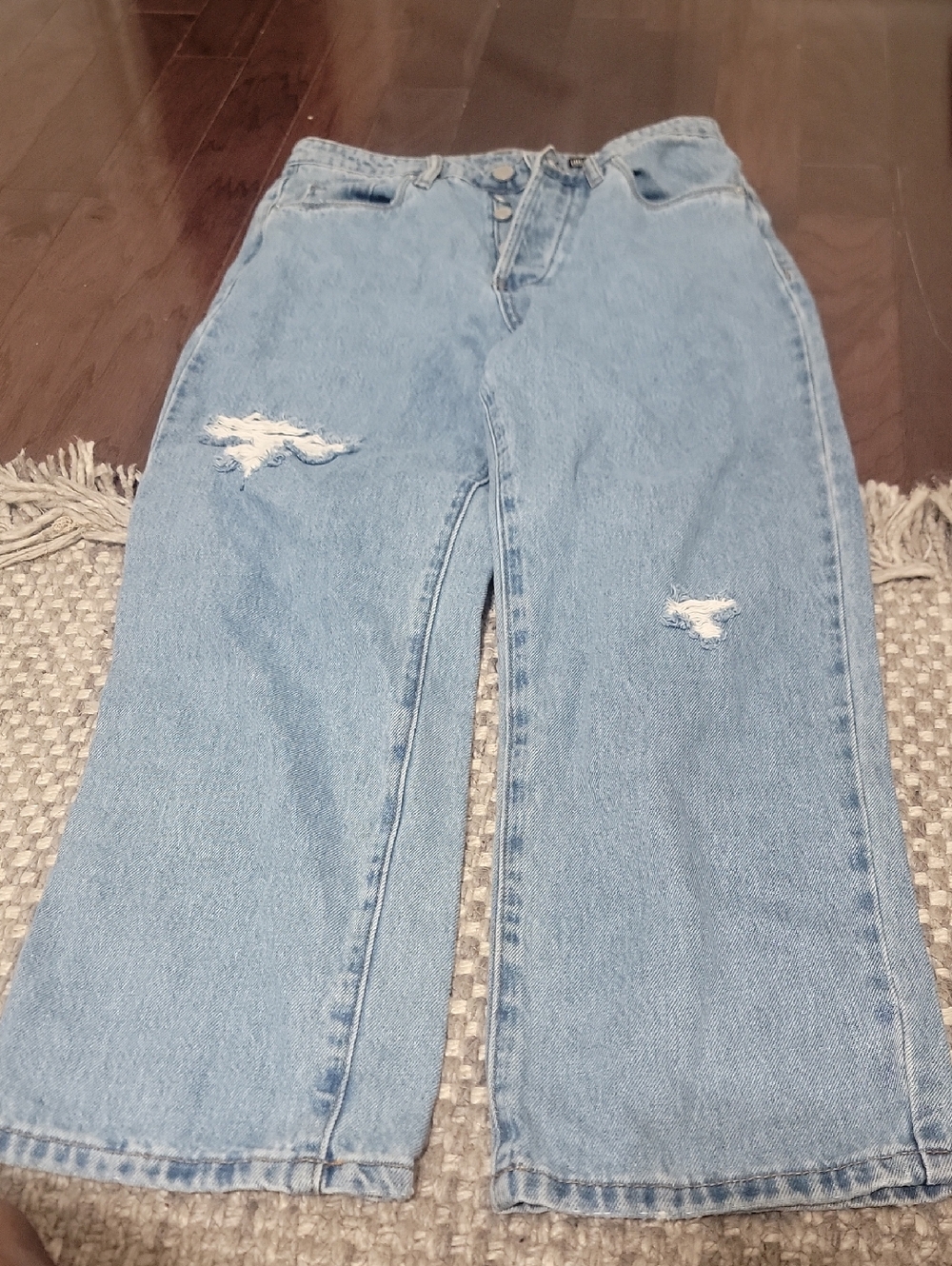 Light Wash Distressed Straight-Leg Jeans